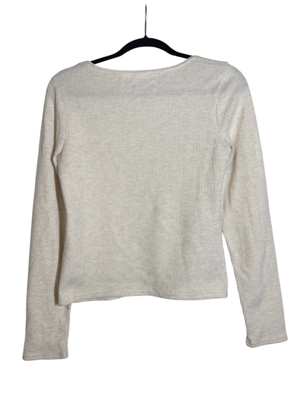 Aerie Waffle Knit Long Sleeve Tee Thermal Sz Medium Cream Lace Picot Scoop Neck - Picture 2 of 7